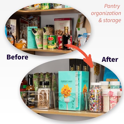 Pantry Storage Bins with Removable Dividers (15"L x 7.5"W x 3.5"H)