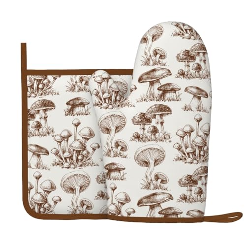 Aesthetics Mushroom Silicone Oven Mitts Pan Mats Set of 2 (Black2)