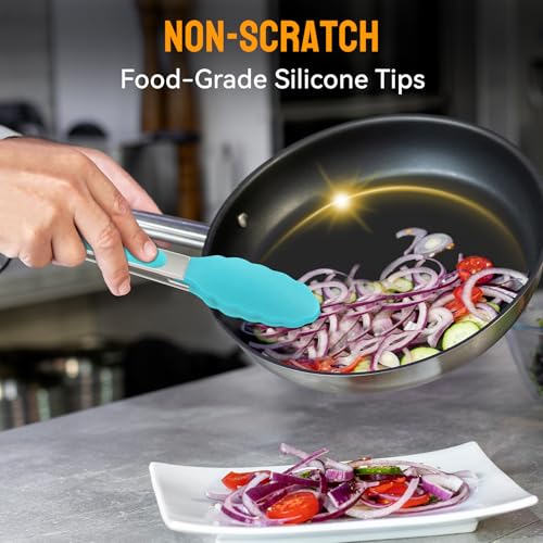 Premium Stainless Steel Locking Kitchen Tongs with Silicon Tips (Gradient Blue:12+9+7inch)