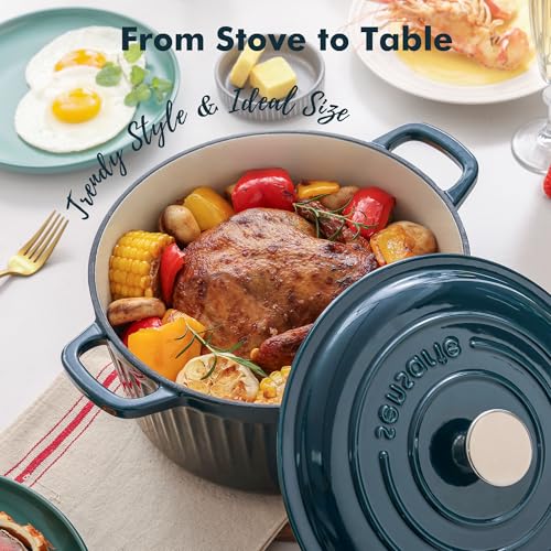 6.5QT Enameled Cast Iron Dutch Oven Pot with Lid&Cotton Potholders (Emerald Green / 6.5 Quarts)