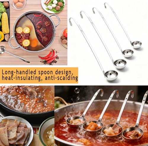 4 Pieces Stainless Steel Soup Ladle Metal Handle Ladle with Pouring Rim