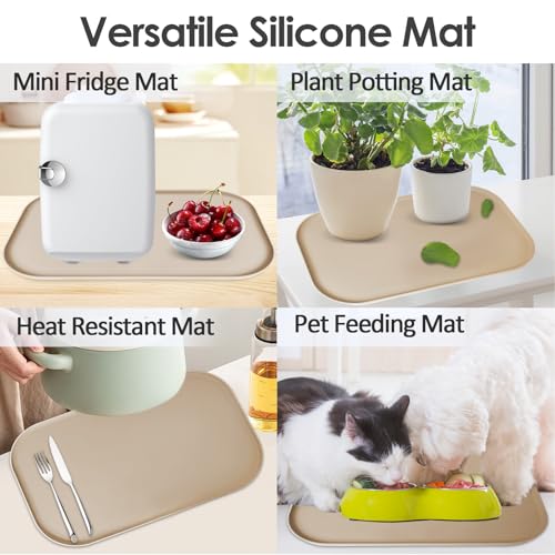 Silicone Coffee Maker Mat with Lip for Countertops (Khaki / 17.4'' x 10.6'')