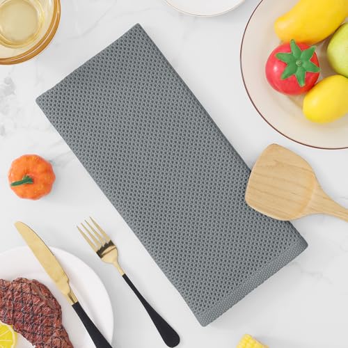 100% Cotton Waffle Weave Kitchen Dish Towels 6 (Grey / 13 X 28 - 6 Pack)