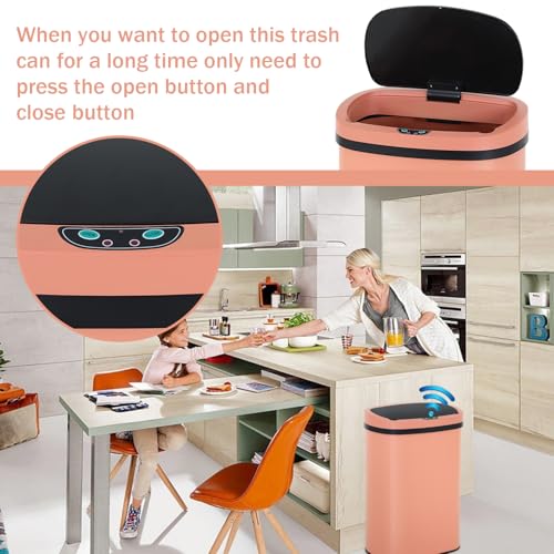 13 Gallon Stainless Steel Trash Can Automatic Trash Can Garbage Can Bathroom Garbage Can with Lid for Kitchen Living Room Office Bathroom (Pink)