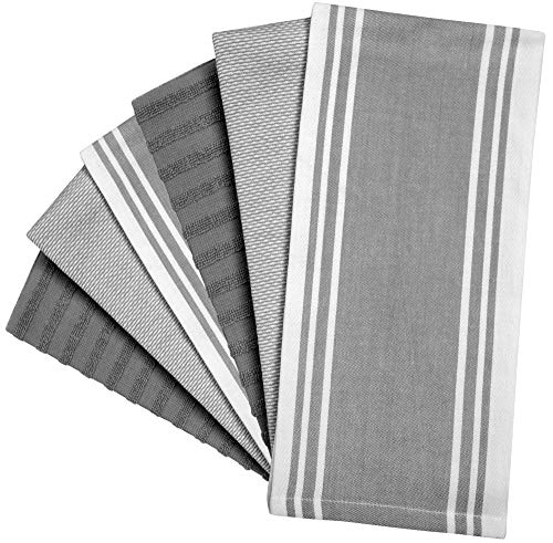Premium Kitchen Towels 6 Pack 100% Cotton 20"x28" Dish Towels (Grey Wide Stripe / Kitchen Towels - Mixed Styles (6 Pack))