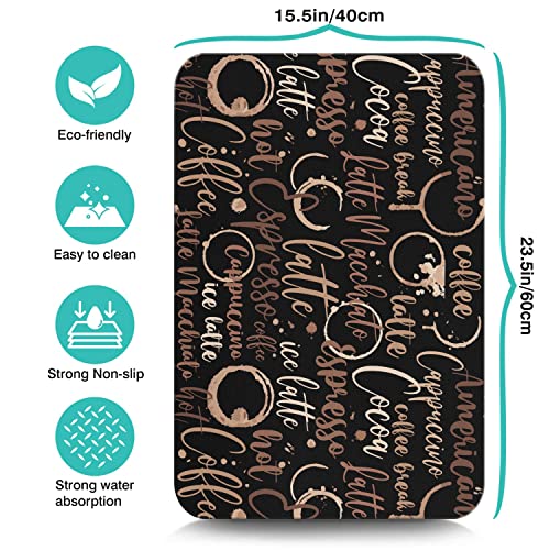 Coffee Bar Mat Accessories for Countertop Absorbent Hide Stain Rubber Backed Dish Drying Mats for Kitchen Counter Draining Pad Decor Gift (black-2 / 16" x 24")