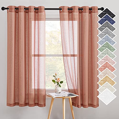Washed Linen Curtains for Window (52"W x 63"L (Pack of 2) / Burnt Orange)