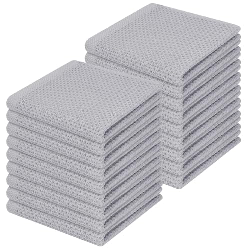 100% Cotton Waffle Weave Kitchen Dish Cloths 18 (Light Gray / 12 X 12 - 18 Pack)