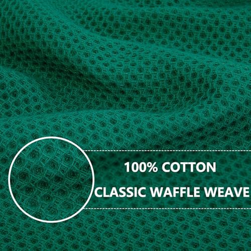 100% Cotton Waffle Weave Kitchen Dish Towels 4 (Dark Green / 13 X 28 - 4 Pack)