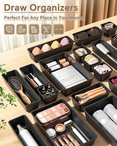 25 PCS Plastic Drawer Organizers Set (Black)