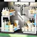 Under Sink Organizer 2 Pack (White / 11.8"W x 15.9"D x 13.8-16.9"H)