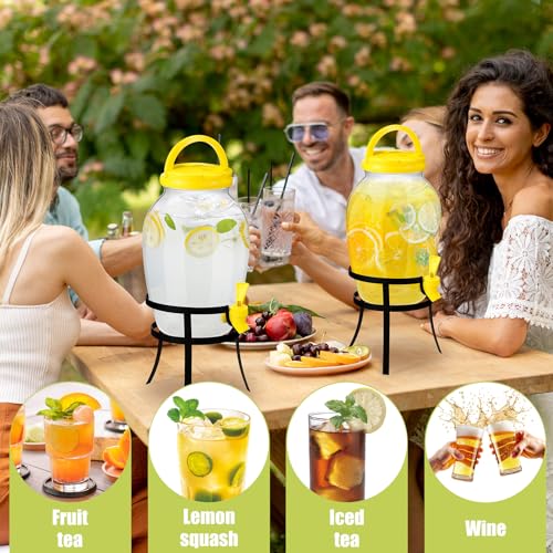 2 Pack 1.16 Gallon Drink Beverage Dispenser with Stand for Parties Plastic Water Lemonade Juice Dispenser with Spigot and Lid for Countertop Weddings (Yellow)