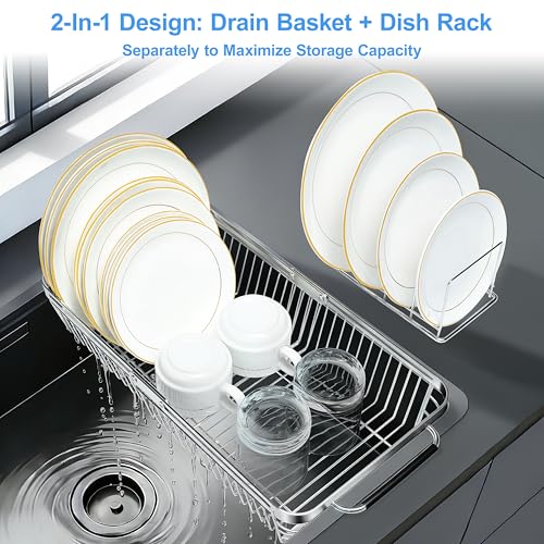 Over The Sink Dish Drying Rack Expandable Kitchen Sink Organizer (Medium (8.5"W | Extend 11.6"-17.5"L))
