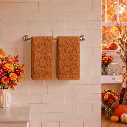 2 Pcs Caramel 3D Heart Pumpkin Jacquard Hand Towels (13.7" x 29.5", 2PCS / Caramel)