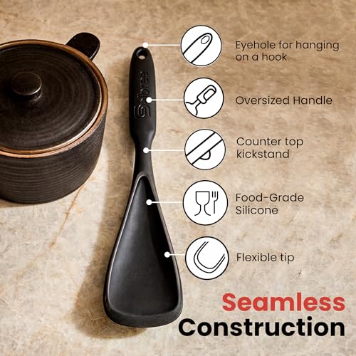 Seamless Silicone Spatula Spoon Multifunction Scoop Kitchen Spoon (Black-2 Pack)