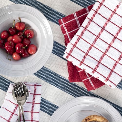 Premium 100% Cotton Terry Check Kitchen Dish Towels (Paprika Red / 3-Pack - Kitchen Towel)