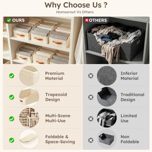 Fabric Storage Bins for Organizing (Beige / 6 Pack)