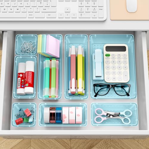 12 PCS Drawer Organizer Set (Sea Blue / 12 Pcs)