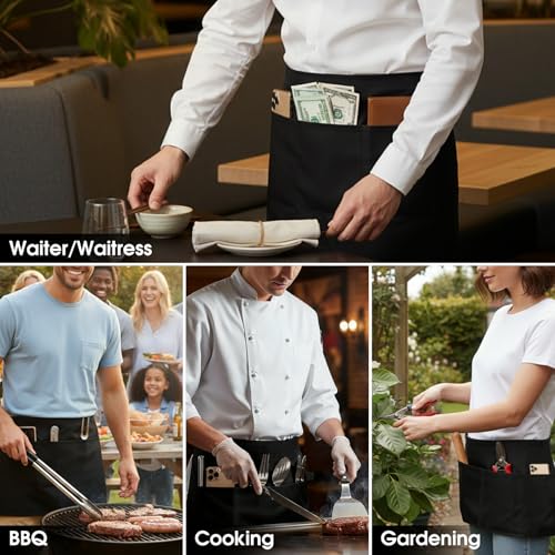 Waist Apron with 3 Pockets 12 Pack (12 Pack Black)