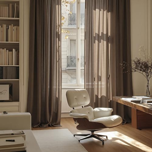 Dark Brown Sheer Curtains 63 inch Length Semi Sheer Curtains for Bedroom Light Filtering Short Window Treatment Privacy Protect Boho Farmhouse Soft Drapes Set (50"W x 63"L (Pack of 2) / Dark Brown)