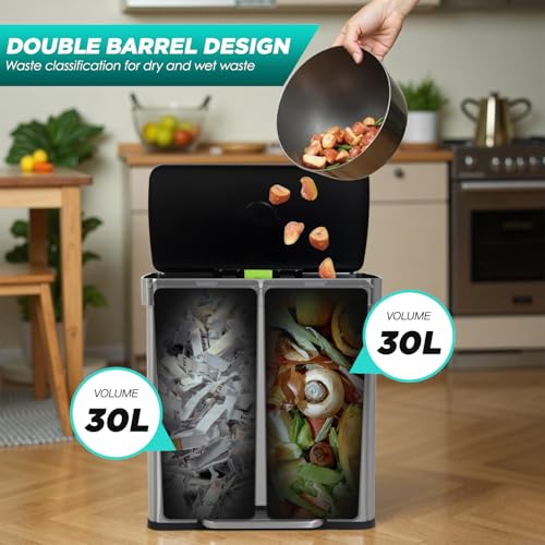 16G (2x8G) Trash Can with Lid | Stainless Steel | Fingerprint-Proof (Stainless Steel / 16 G)