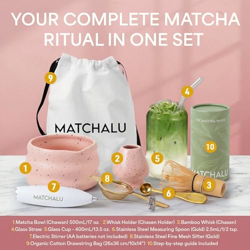 Matcha Whisk Set With Ceramic Matcha Bowl (Pink)