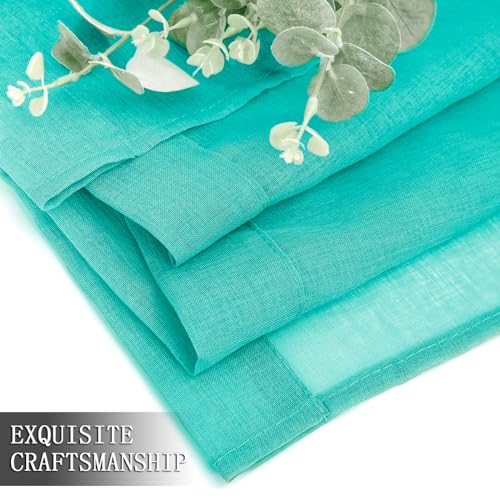 Sheer Tier Curtains Kitchen Linen Textured Half Curtain Sheers Light Filtering Rod Pocket Voile Bathroom Short Curtains for Farmhouse (25"W x 30"L (Pack of 2) / Aqua Blue)
