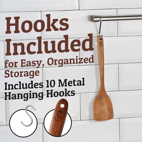 PriorityChef Wooden Spoons for Cooking (10Pc Set + Rest)