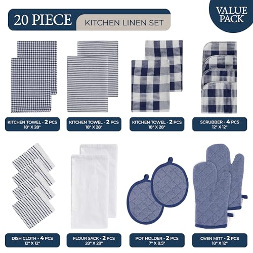 Flour Sack Towels & Kitchen Towel Set 20 Pc (Kitchen Linen Set of 20 / 05: Indigo)