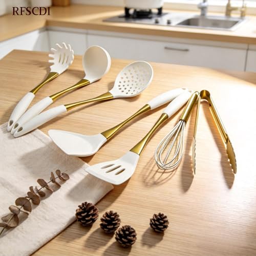 Elegant White Gold Silicone Cooking Utensils Set (White Gold)