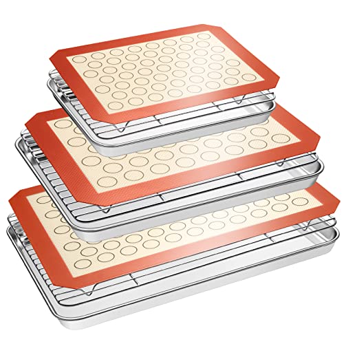 Baking Sheet Tray Cooling Rack with Silicone Baking Mat Set (Red)