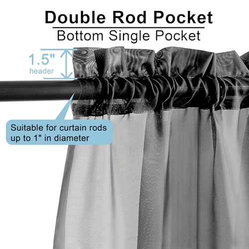 Short Sheer Curtains 30 Inches 2 Panels Set (Black / 42"W x 30"L (Pack of 2))