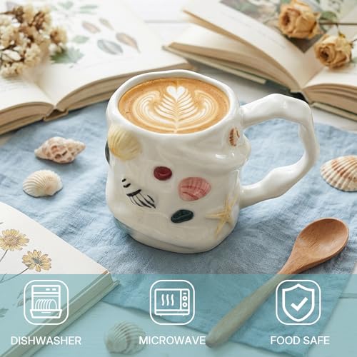 Cute Seashell Mug Ceramic Coffee Cup 10oz (Seaside)