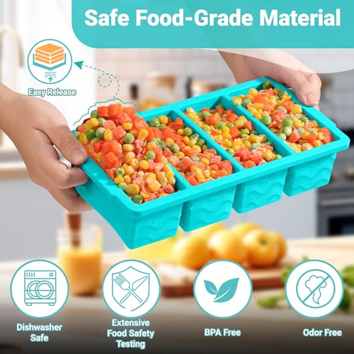 Silicone Freezer Molds for Soup with Lid (2 Green + 2 Blue)