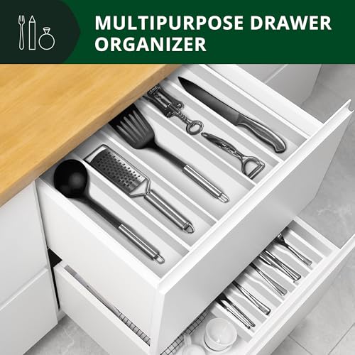 Luxury Bamboo Kitchen Drawer Organizer (White / 5 Slot)