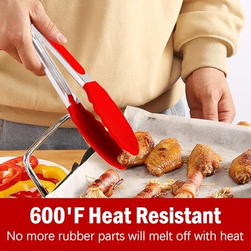 Silicone Kitchen Tongs for Cooking (Red)