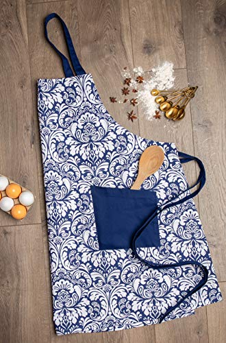 Chef Style Cotton Apron Adjustable Straps and Large Pocket (Apron / Nautical Blue)