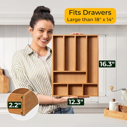 Carbonized Bamboo Kitchen Drawer Organizer (8 Slots)