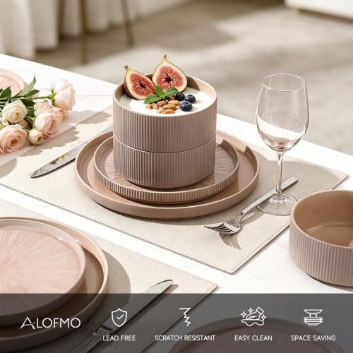 Stoneware Dinnerware Sets for 4 (Warm Brown / 4-Set(12pcs))