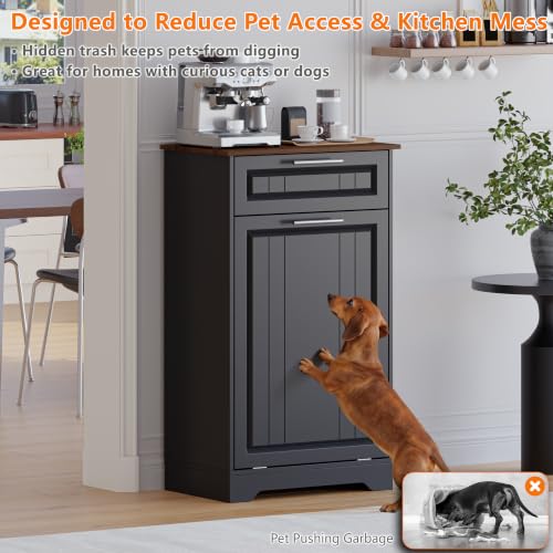 Single 10 Gallon Tilt Out Trash Can Cabinet with Deodorizing Function (Black / 13.11"D x 20.91"W x 35.2"H(Single))