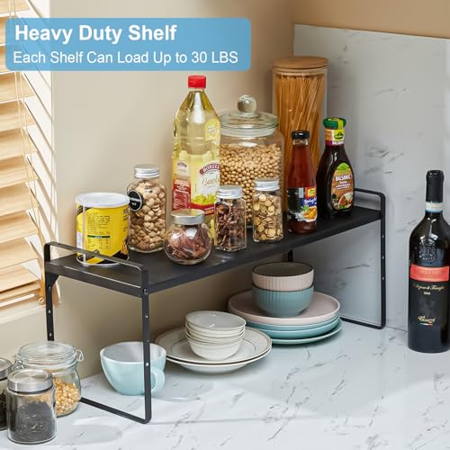 15.5 to 25.5 Inch Expandable Kitchen Cabinet Organizer Shelf (2 Pack:15.5"-25.5"Long / Black)