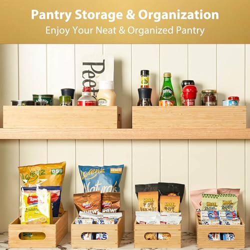 Large Bamboo Pantry Organizers and Storage Bins with Removable Dividers (15" x 7.3")