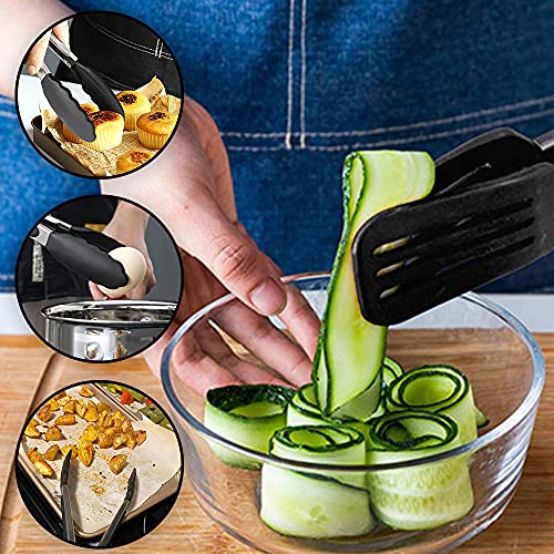 7 inch Mini Silicone Serving Tongs with Silicone Tips Set of 3 (Black / 7inch)
