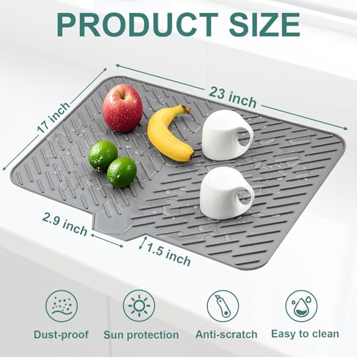 Silicone Dish Drying Mat for Kitchen Counter (Gray / 23" x 17")