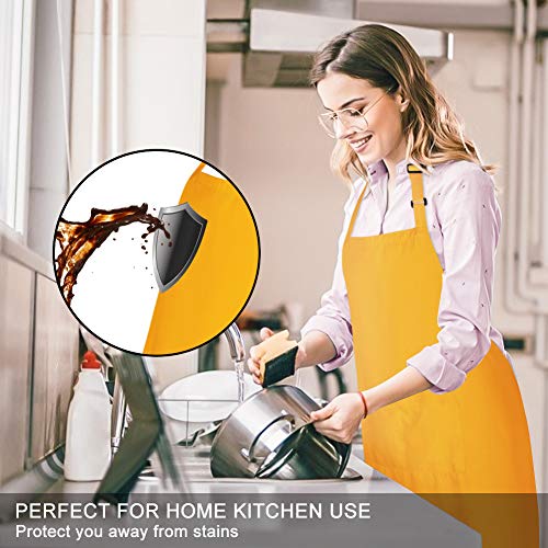 2 Pack Bib Aprons with 2 Pockets Cooking Chef Kitchen Apron for Women Men (Yellow)