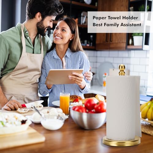Gold Paper Towel Holder Countertop with Weighted Stainless Steel Base (Gold)