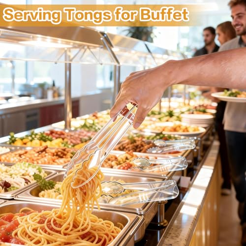 24 Pc Plastic Tongs for Serving 9 Inch Bulk Reusable or Disposable Tongs Heavy Duty Hard Serving Utensils Set Large Salad Tong for Kitchen Party Food Buffet Appetizer BBQ Event Catering Clear (Clear)