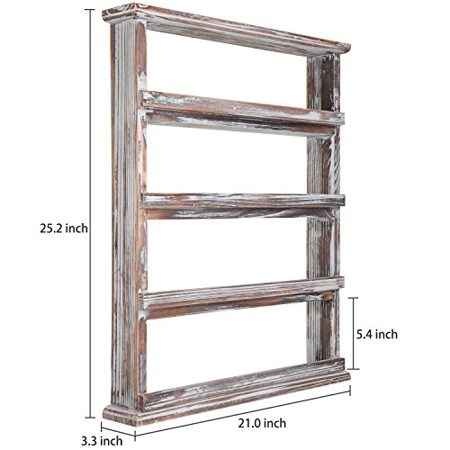 4 Tier Torched Wood Spice Rack Wall Mount Rustic Seasoning Shelf