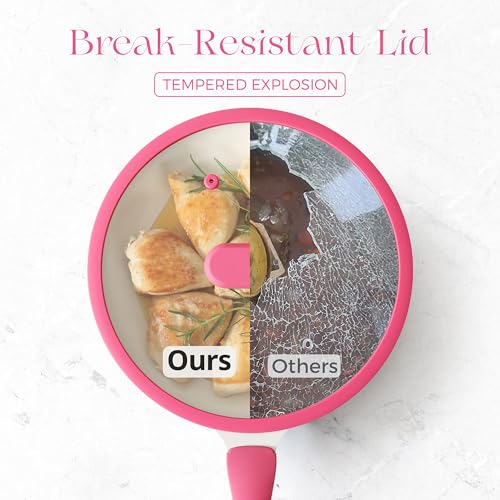 Nonstick Ceramic Frying Pan with Lid (8" W/Lid / Raspberry Red)