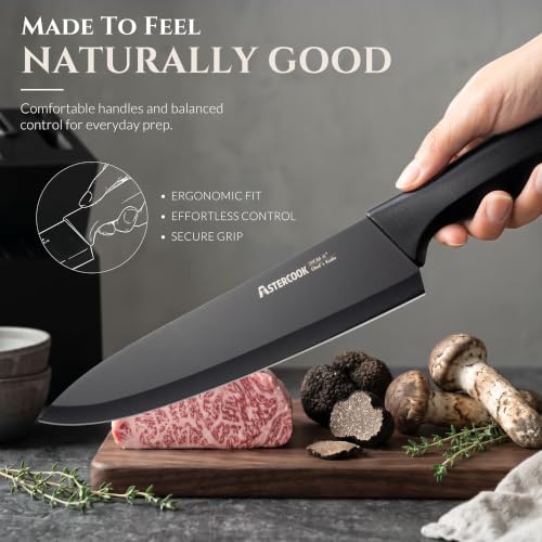 Knife Set for Kitchen with Block and Sharpener 21pcs (Black)